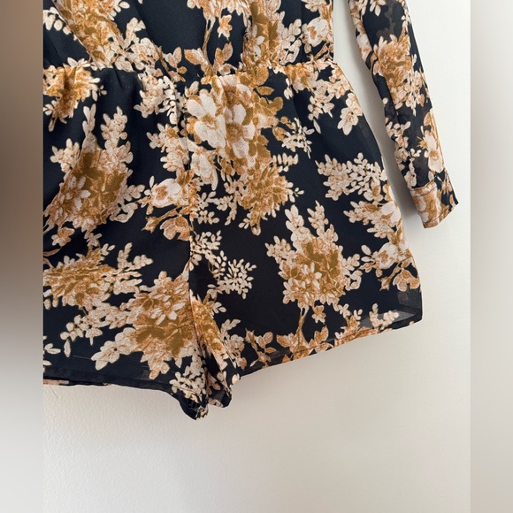 Free People Small Romper Jumpsuit Floral Sheer Lined Shorts Long Sleeve NYEParty - Picture 3 of 12